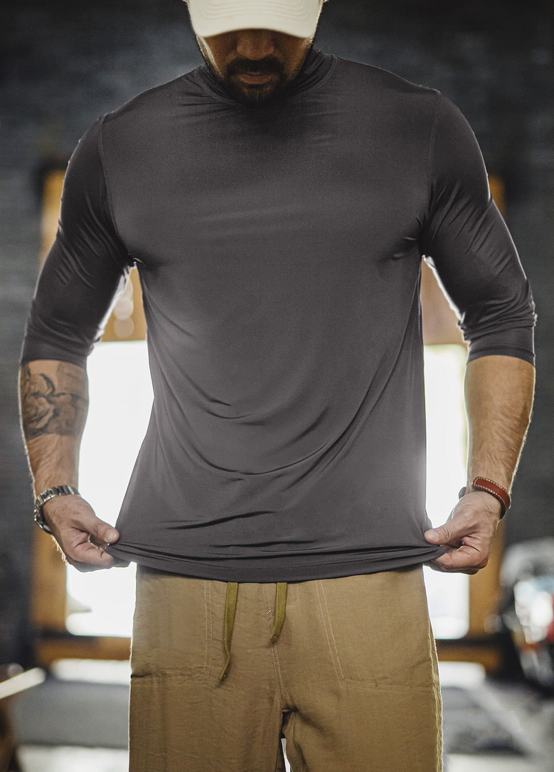 American Half-High Collar Fitness Elastic Gray Slim Ice Silk Men's Sweater - Harmony Gallery