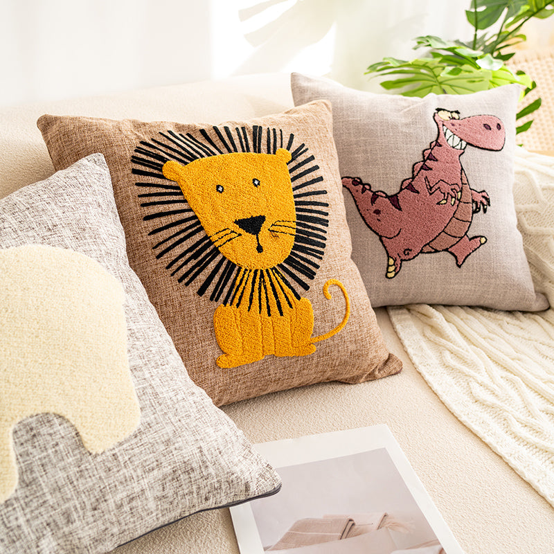 Charming Animal-Themed Decorative Linen Textured Fabric Throw Pillows