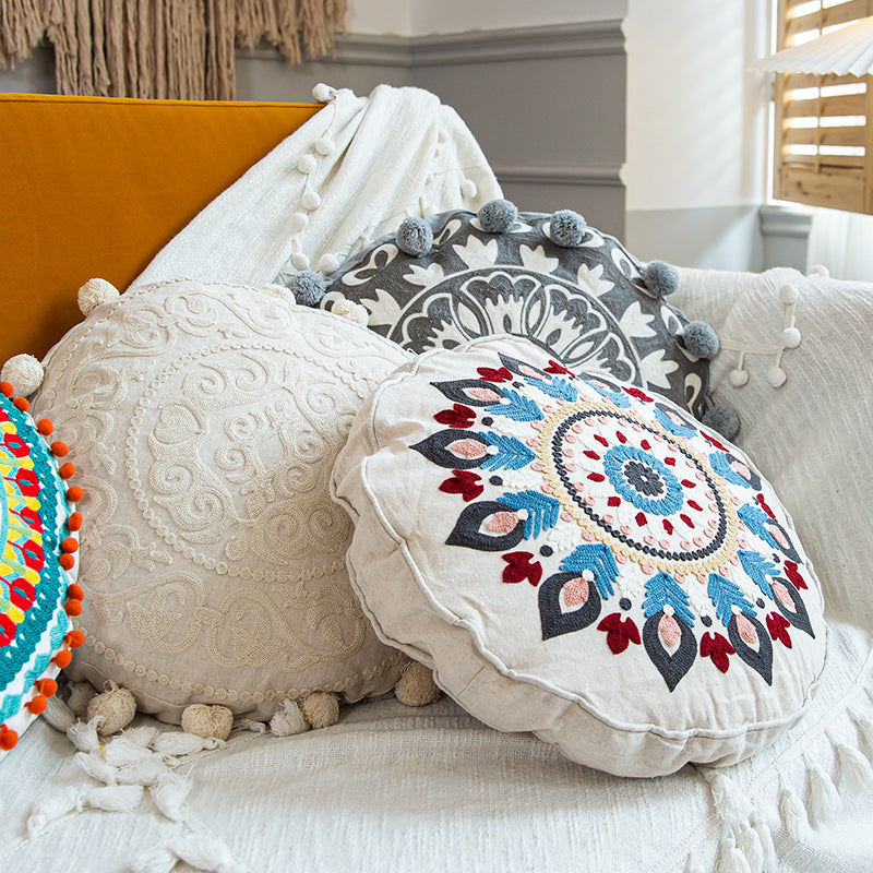 Global Artisan Handmade Boho Round Tassel Throw Pillows - Harmony Gallery