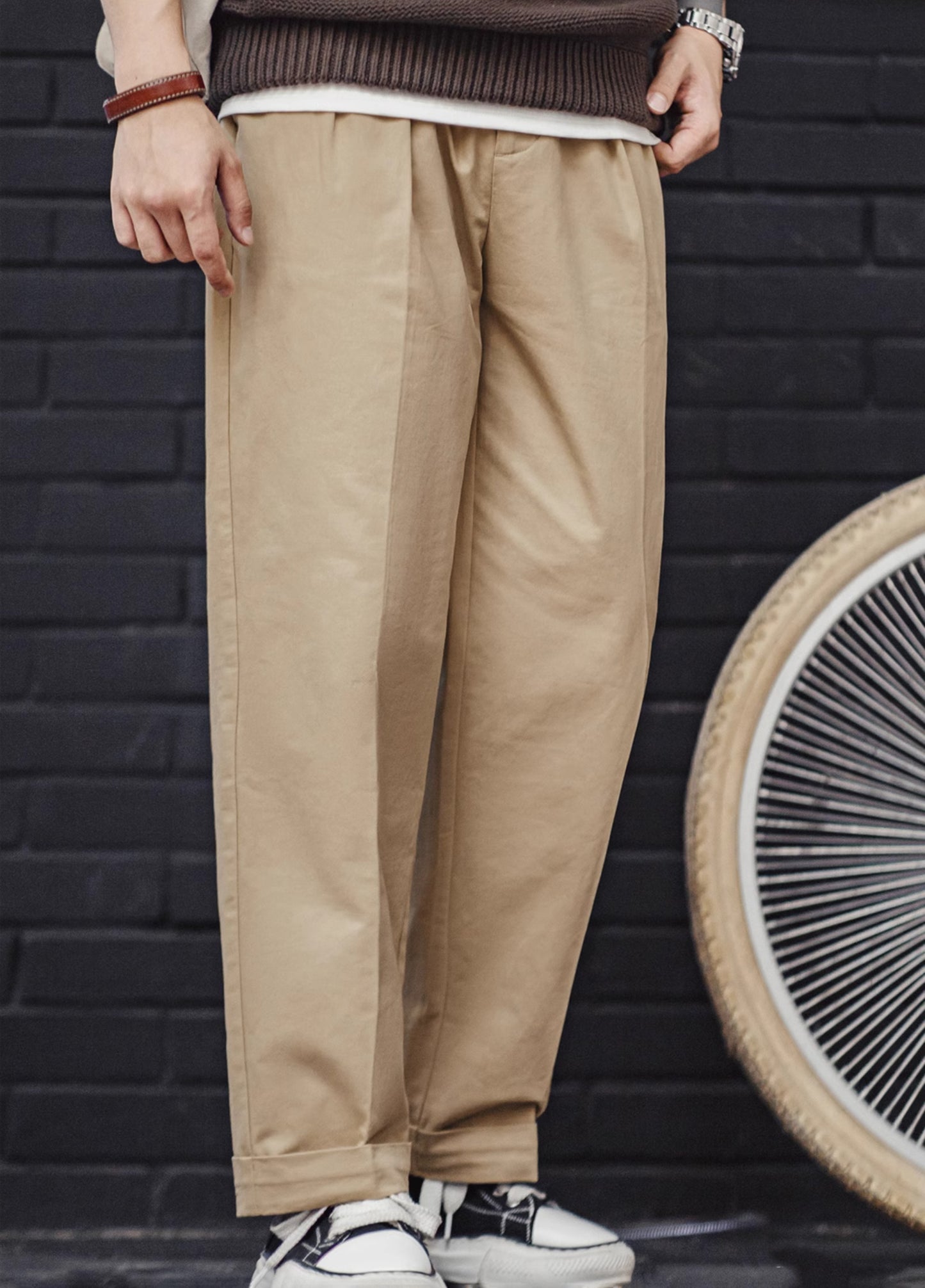 Pantalon chino rétro américain en coton coupe droite et fuselée pour homme