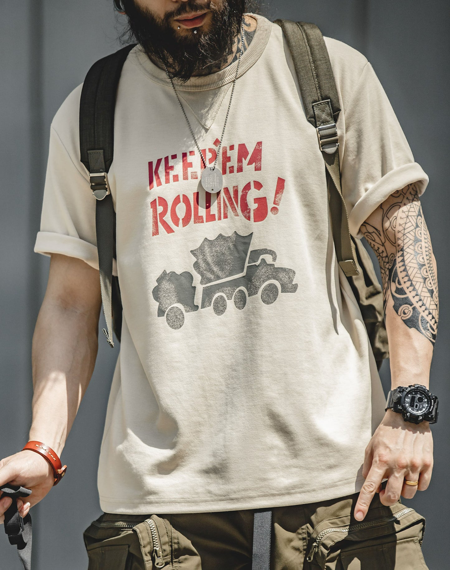 American Graffiti Letter Printing Round Neck Men's T-Shirt