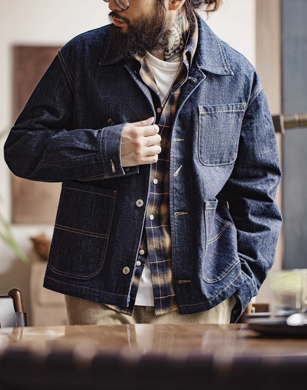 American Retro Workwear Denim Multi-Pocket Men's Jacket – Harmony