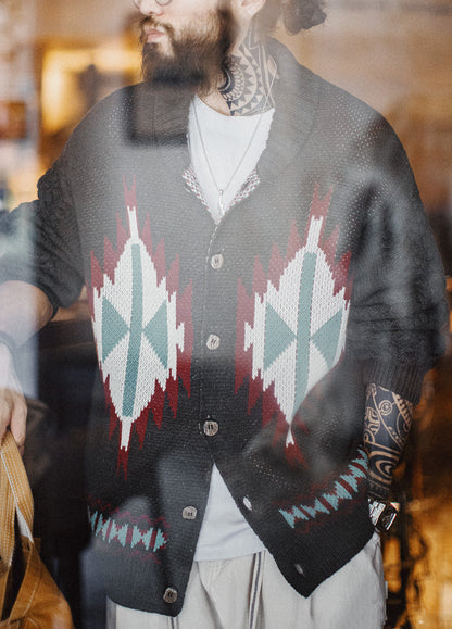 American Charcoal Gray Vintage Fruit Collar Cardigan Knitted Elasticity Men's Jacket - Harmony Gallery