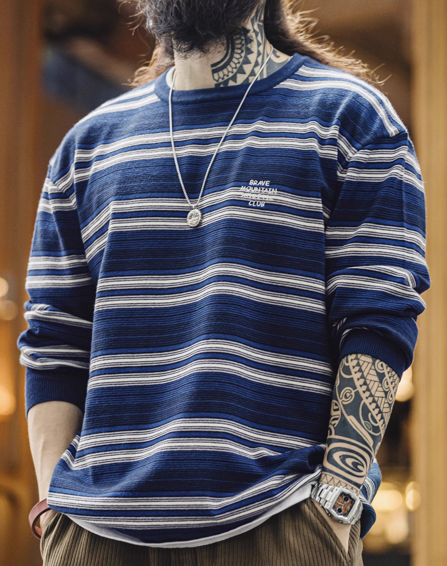 American Striped City Boy Blended Off-Shoulder Men's Sweater