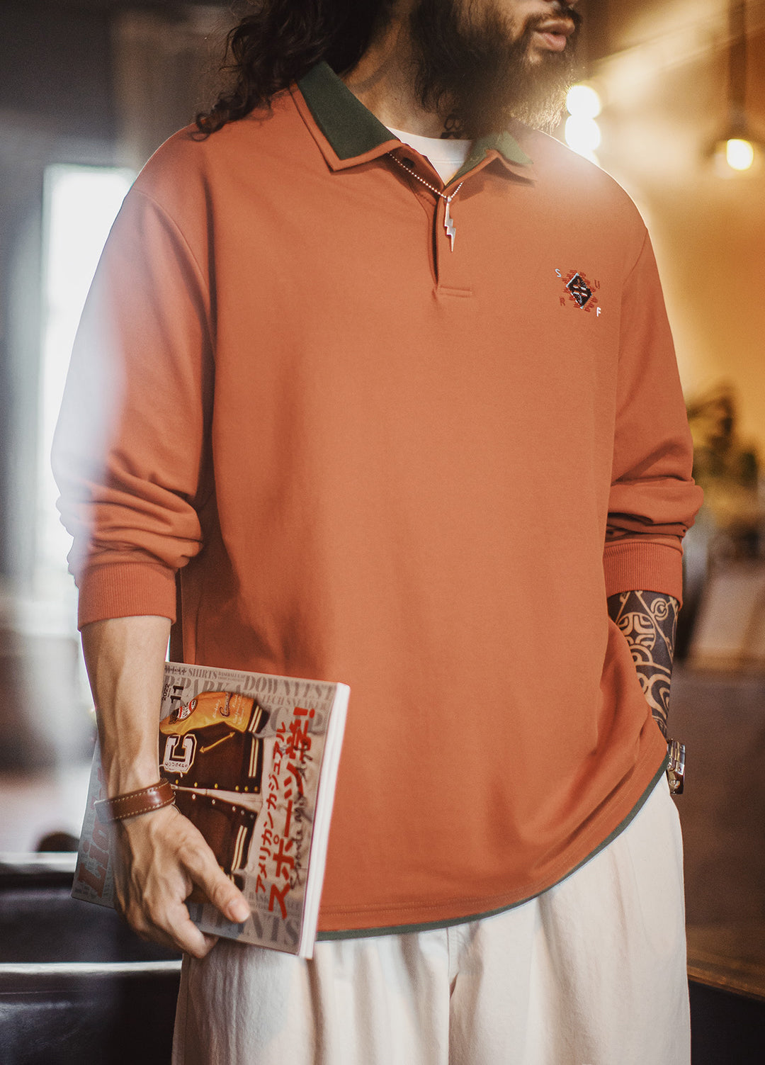 American Retro Navajo Fake Two-Piece Orange Knitted Men's Sweater - Harmony Gallery