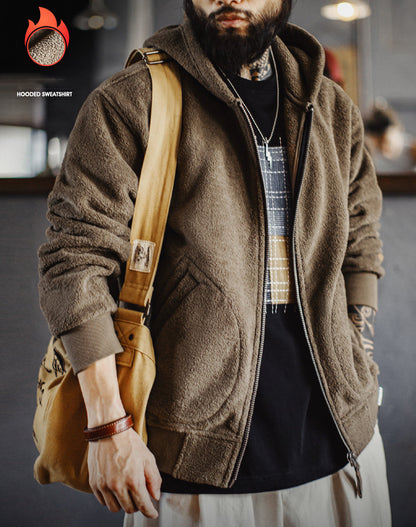 American Retro Fleece Cardigan Hoodie Thickened Warm Fleece Men's Jacket