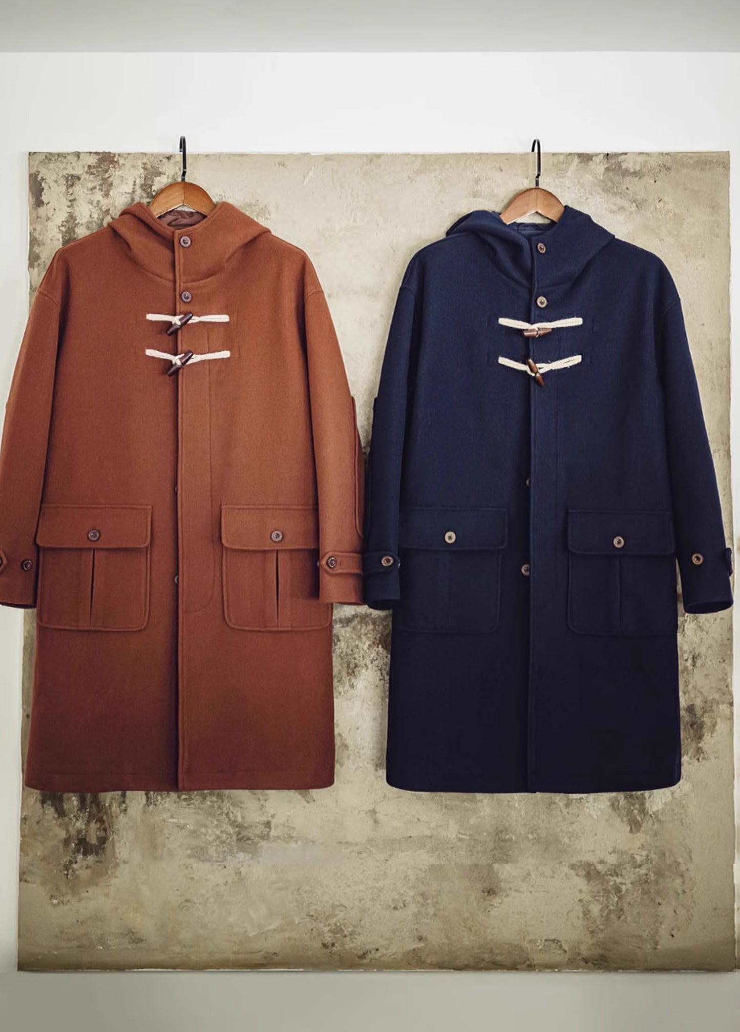 American Retro Horn Button Woolen College Long Coat Men's Jacket