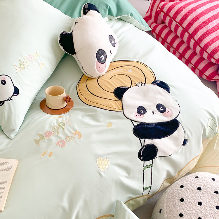 Cute Small Panda Pure Cotton Washed Four-Piece Bed Set