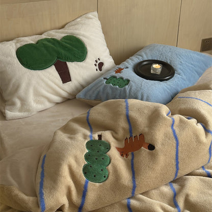 Winter Wool Forest Fox Thickened Rabbit Warm Four-Piece Bed Set