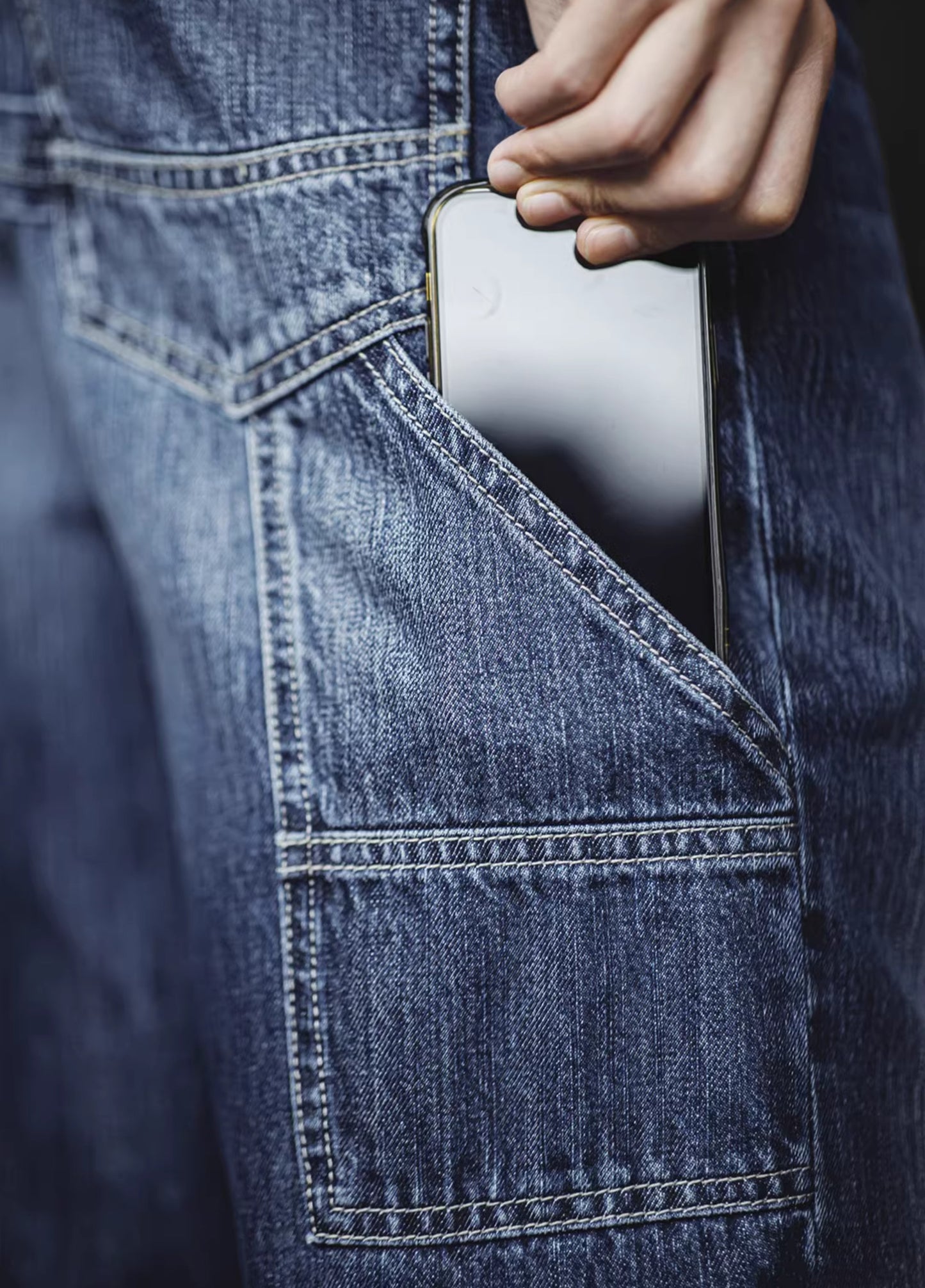 Jeans pour hommes en denim lavé blanchi rétro américain