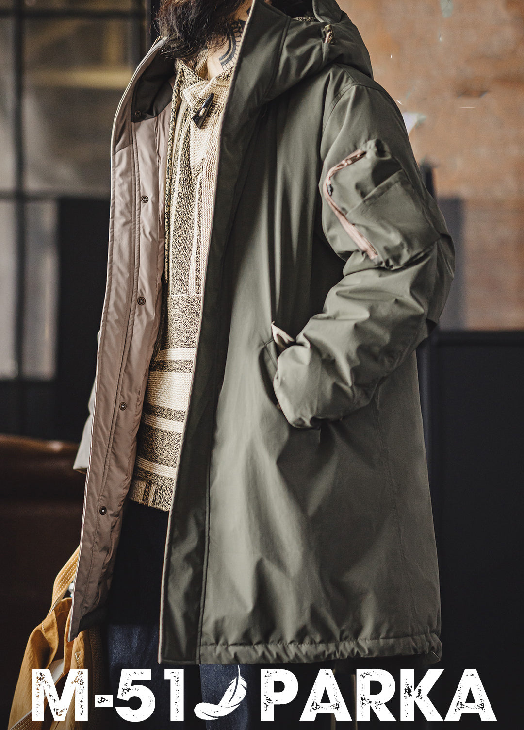 American Retro M51 Down Mid-Length Coat Fishtail Grayish Green Daily Men's Jacket