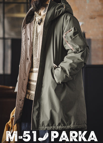 American Retro M51 Down Mid-Length Coat Fishtail Grayish Green Daily Men's Jacket