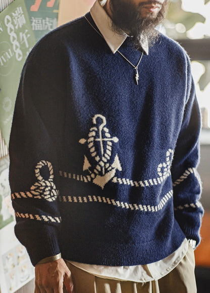 American Retro Pullover Wearable With Knitwear And Fleece-Lined Men's Sweater