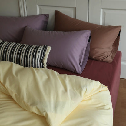 Minimalist Color-Blocked Warm Pure Cotton Thickened Brushed Four-Piece Bed Set