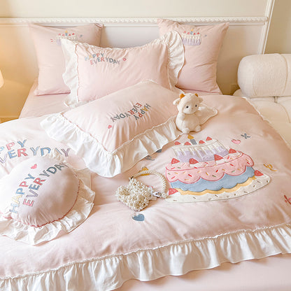 Girly Heart Cute Cake Thick Cotton Brushed Four-piece Fall And Winter Bed Set - Harmony Gallery