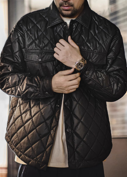 American Retro Quilted Diamond Check Keep Warm No Hood Men's Jacket