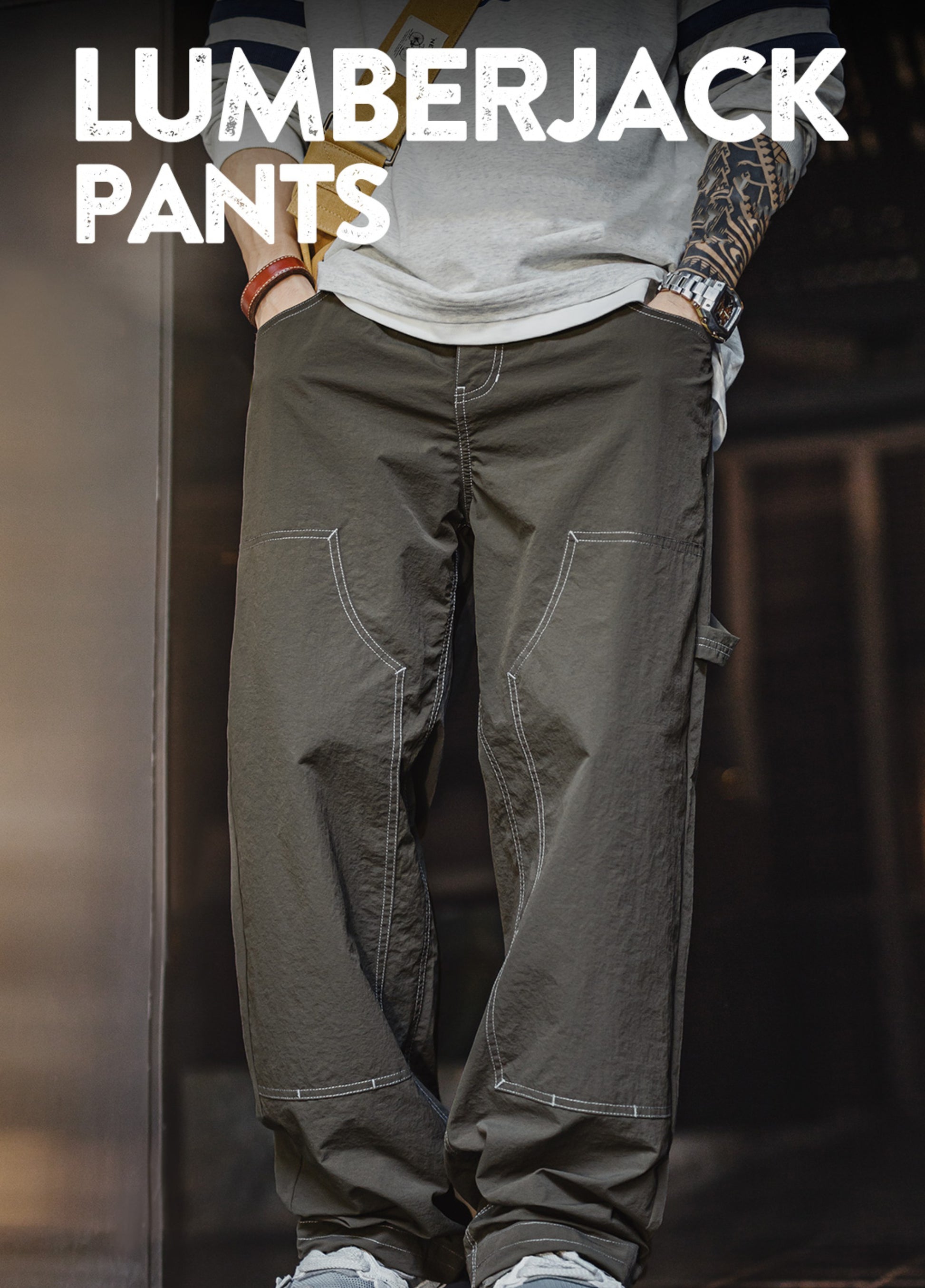 American Retro Light  Knee-Length Logging Textured Thin Drape Men's Trousers - Harmony Gallery