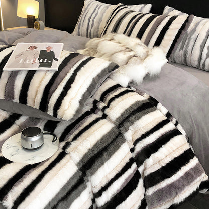 Luxe konijnen high-end verdikte dubbelzijdige koraal winter vierdelige bedset