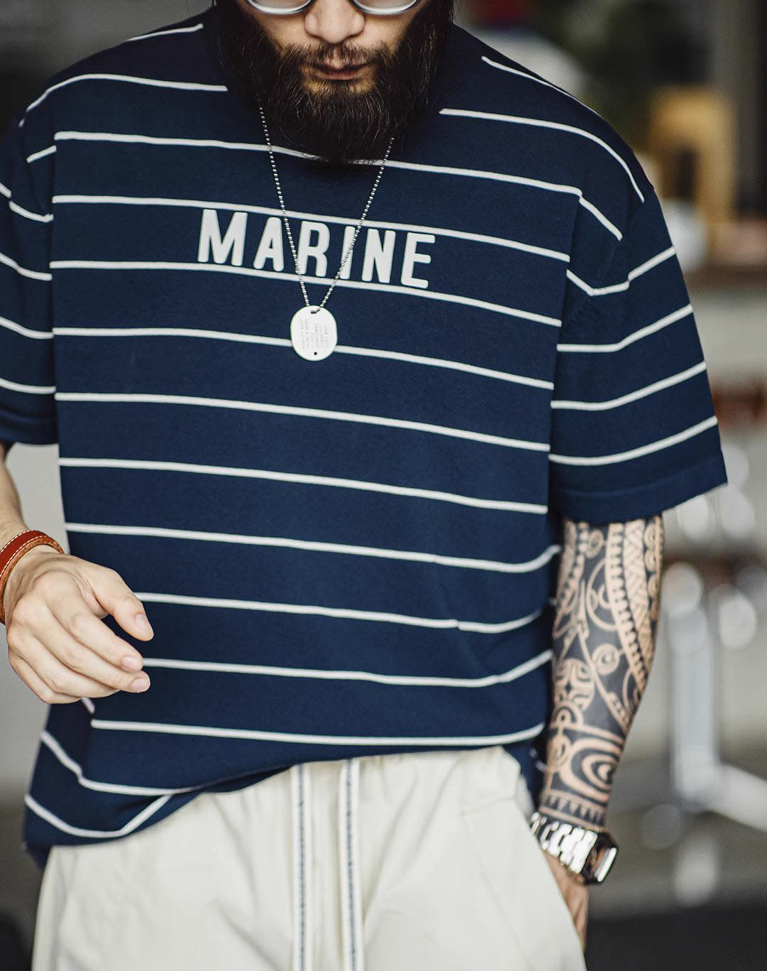 American Retro Contrast Letter Print Half-Sleeved Sailor Men's T-Shirt - Harmony Gallery