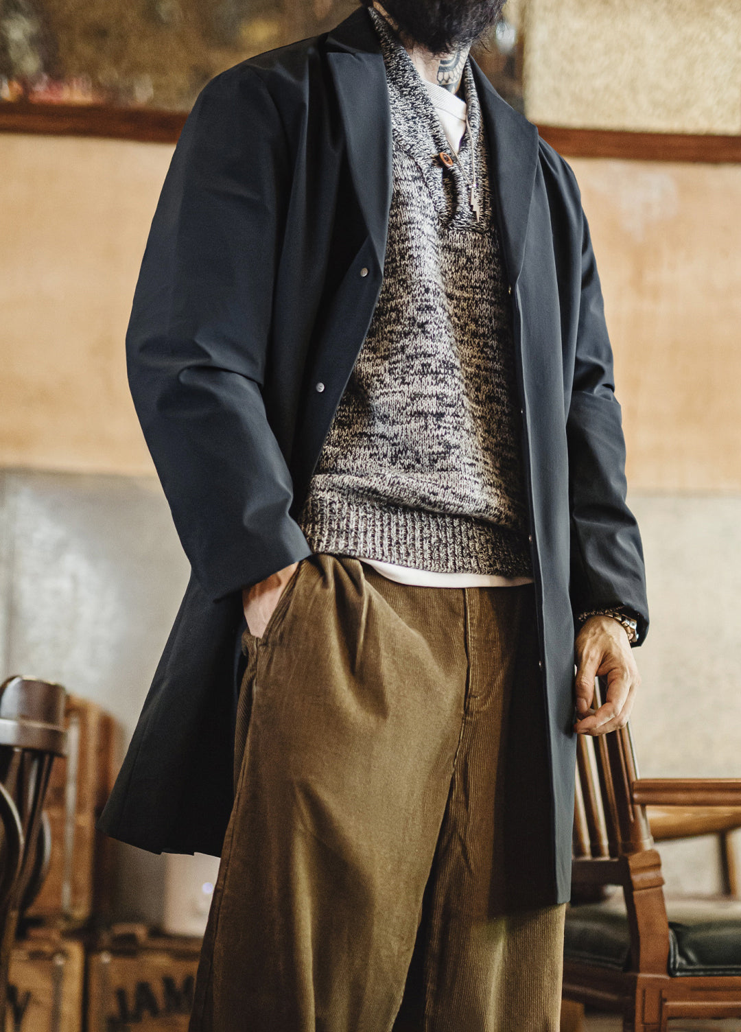 American Retro Thin Commuter Windbreaker British Mid-Length Lapel Men's Jacket - Harmony Gallery