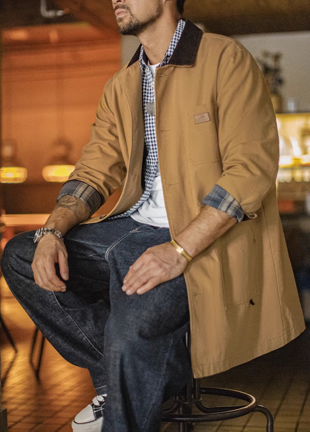 American Retro Michigan Trench Khaki Barn Mid-Length Daily Men's Jacket - Harmony Gallery