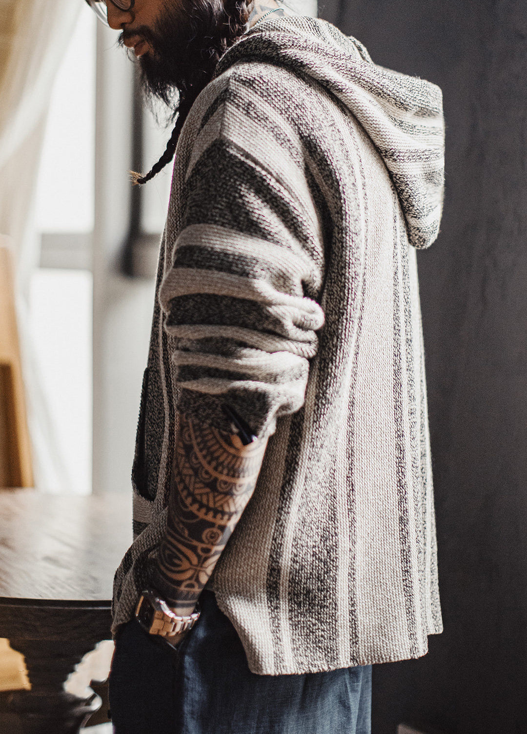 American Retro Baja Semi-Open Pullover Knitted Thin Draped Men's Sweater - Harmony Gallery