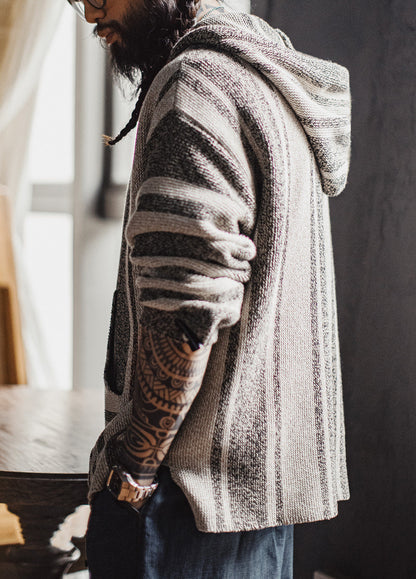 American Retro Baja Semi-Open Pullover Knitted Thin Draped Men's Sweater - Harmony Gallery