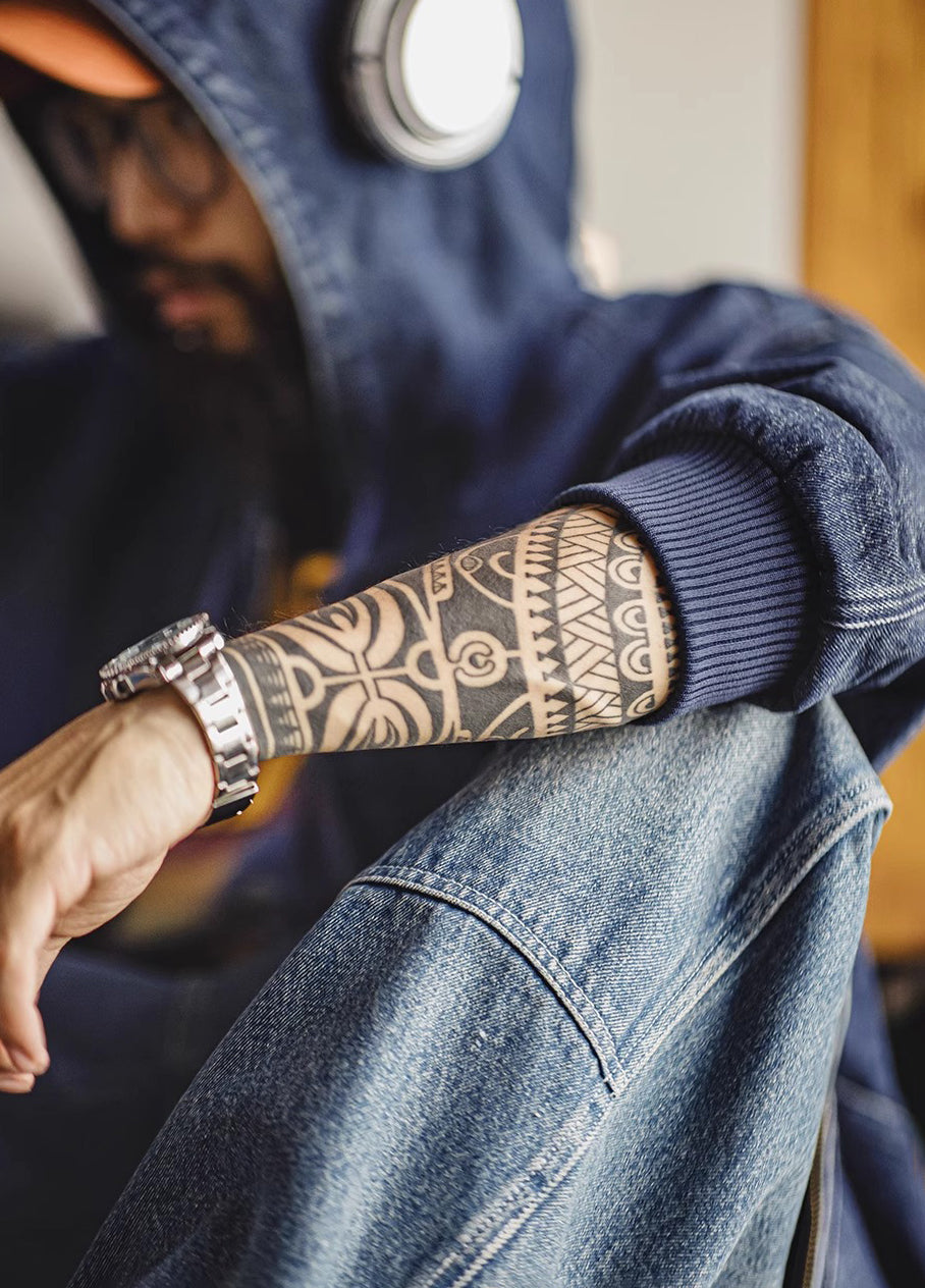 American Retro Washed Denim Outerwear Hooded Heavy Distressed Men's Jacket - Harmony Gallery