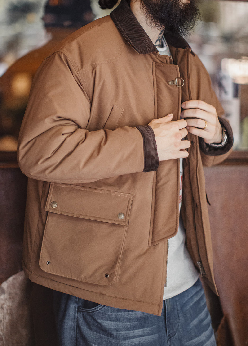 American Retro Safari Cotton Hunting Corduroy Patchwork Barn Men's Jacket - Harmony Gallery