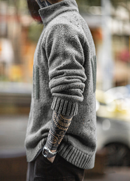 American Retro Jacquard Drape Pullover Knitwear Warm Elasticity Men's Sweater