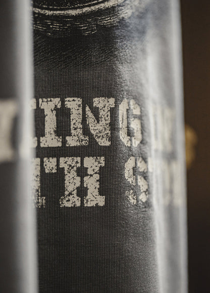 American Retro Print Distressed Loose Gray Brushed Daily Men's T-Shirt