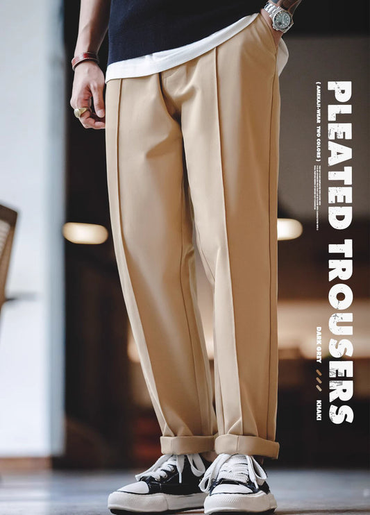 American Casual Workwear Versatile Pleated Men's Trousers