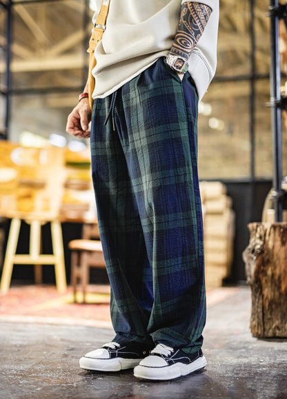 American Retro Casual Scottish Plaid Seersucker Textured Men's Trousers - Harmony Gallery