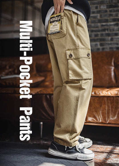 American Retro M51 Multi-Pocket Washed Distressed Straight Leg Men's Trousers