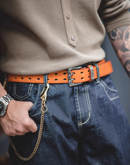 American Cowhide Tanned Double-Pin Buckle Tough Guy Men's Belt