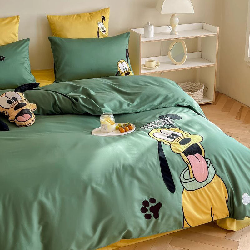 Disney Pluto Dog Cartoon Satin Pure Cotton Four-Piece Bed Set - Harmony Gallery