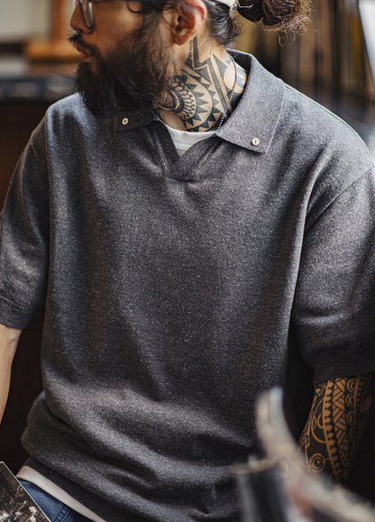 American Old Money Seagull Collar Polo Shirt Loose Men's T-Shirt