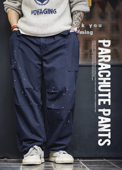 American Old Ink-Splashed Knee Parachute Oversize Men's Trousers