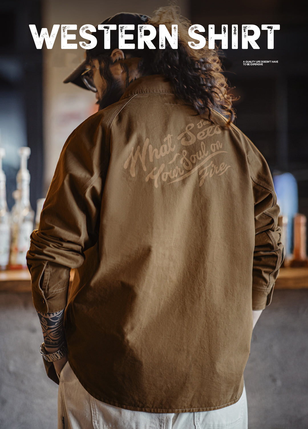 American Retro Printed Maillard Western Denim Pure Cotton Men's Shirt - Harmony Gallery