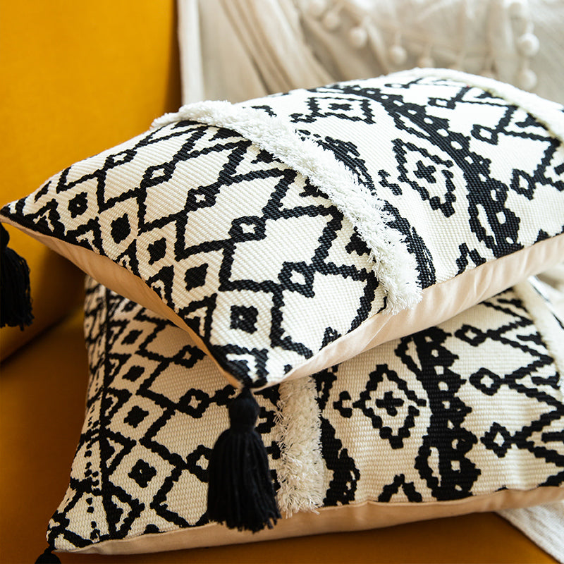 Bohemian Chic Black and Ivory Decorative Textured Throw Pillows - Harmony Gallery