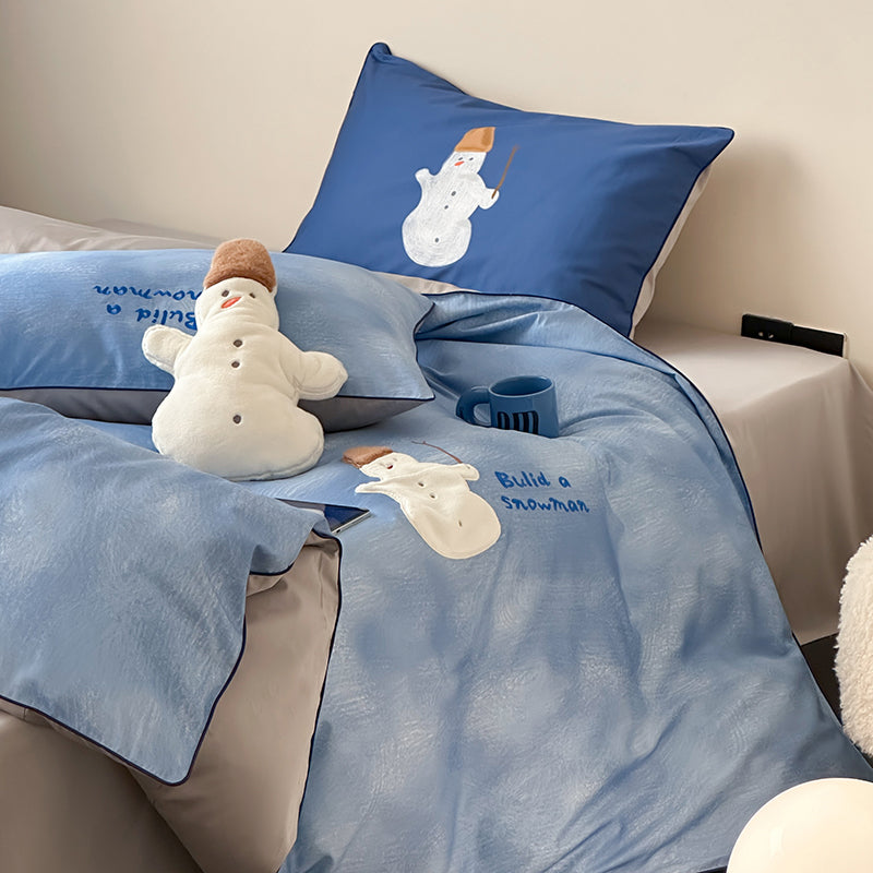 Cartoon Cute Blue Snowman Pure Cotton Skin-Friendly Four-Piece Bed Set