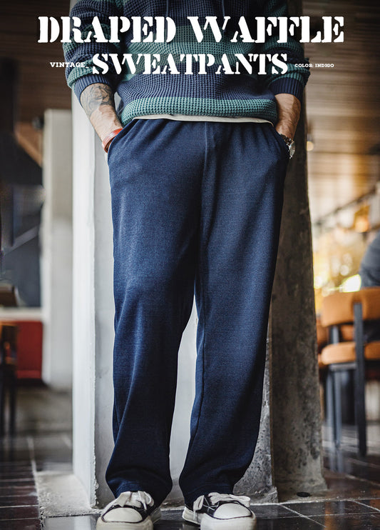 American Retro Knitted Drape Waffle Sweatpants Textured Men's Trousers