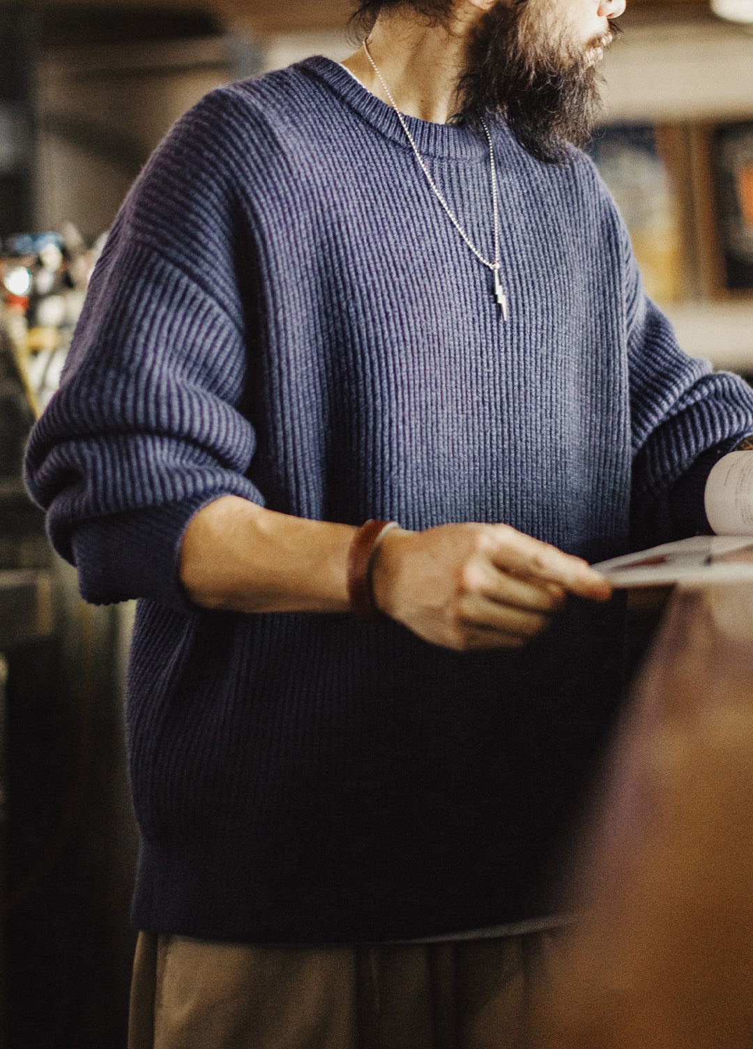 American Ribbed Pullover Striped Knit Cardigan Not Easily Deformed Men's Sweater