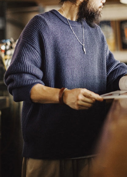 American Ribbed Pullover Striped Knit Cardigan Not Easily Deformed Men's Sweater