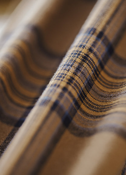 American Retro Plaid Thin Long-Sleeved Pure Cotton Brown Men's Shirt - Harmony Gallery