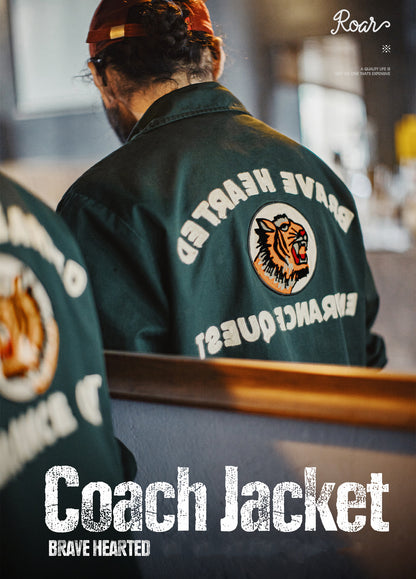 American Retro Embroidery Coach Lapel Dark Green Heavy Cotton Men's Jacket - Harmony Gallery