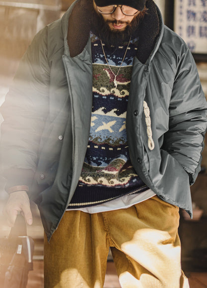 American N3B Gray Parka Coat Short Hooded Thickened Warm Cotton Men's Jacket