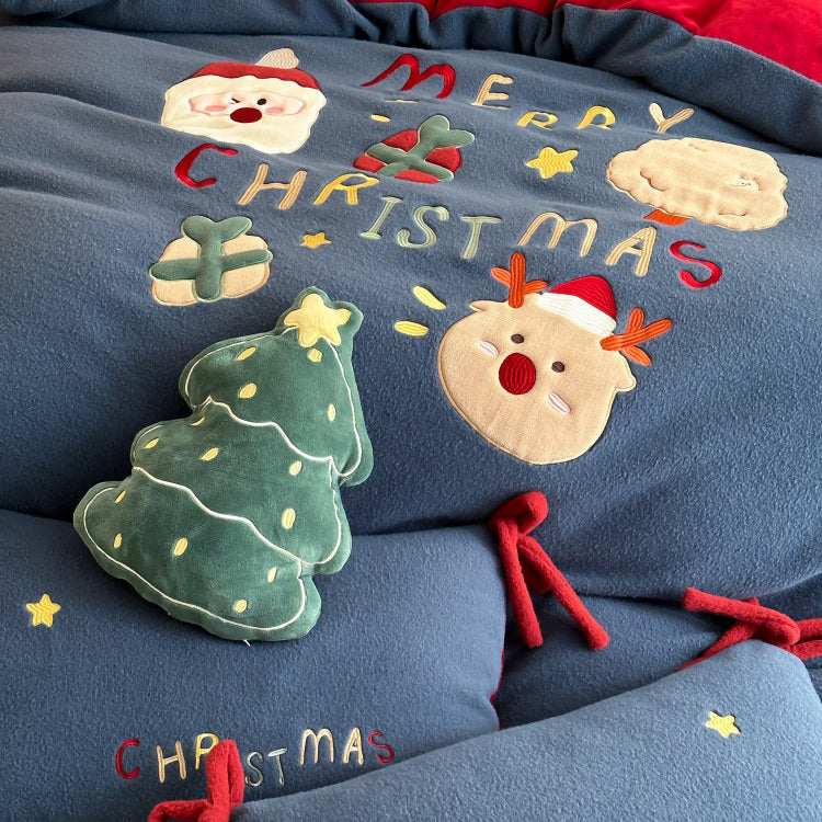 Christmas Old Man Thickened Santa Four-piece Set Warm Milk  Bed Set - Harmony Gallery