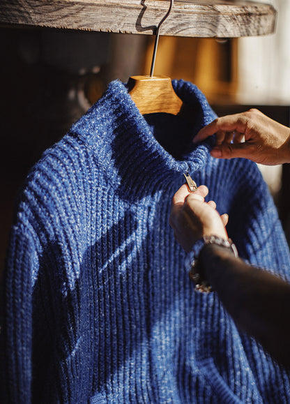 American Ice Blue Cardigan Thick High Neck Warm Knitwear Winter Men's Jacket