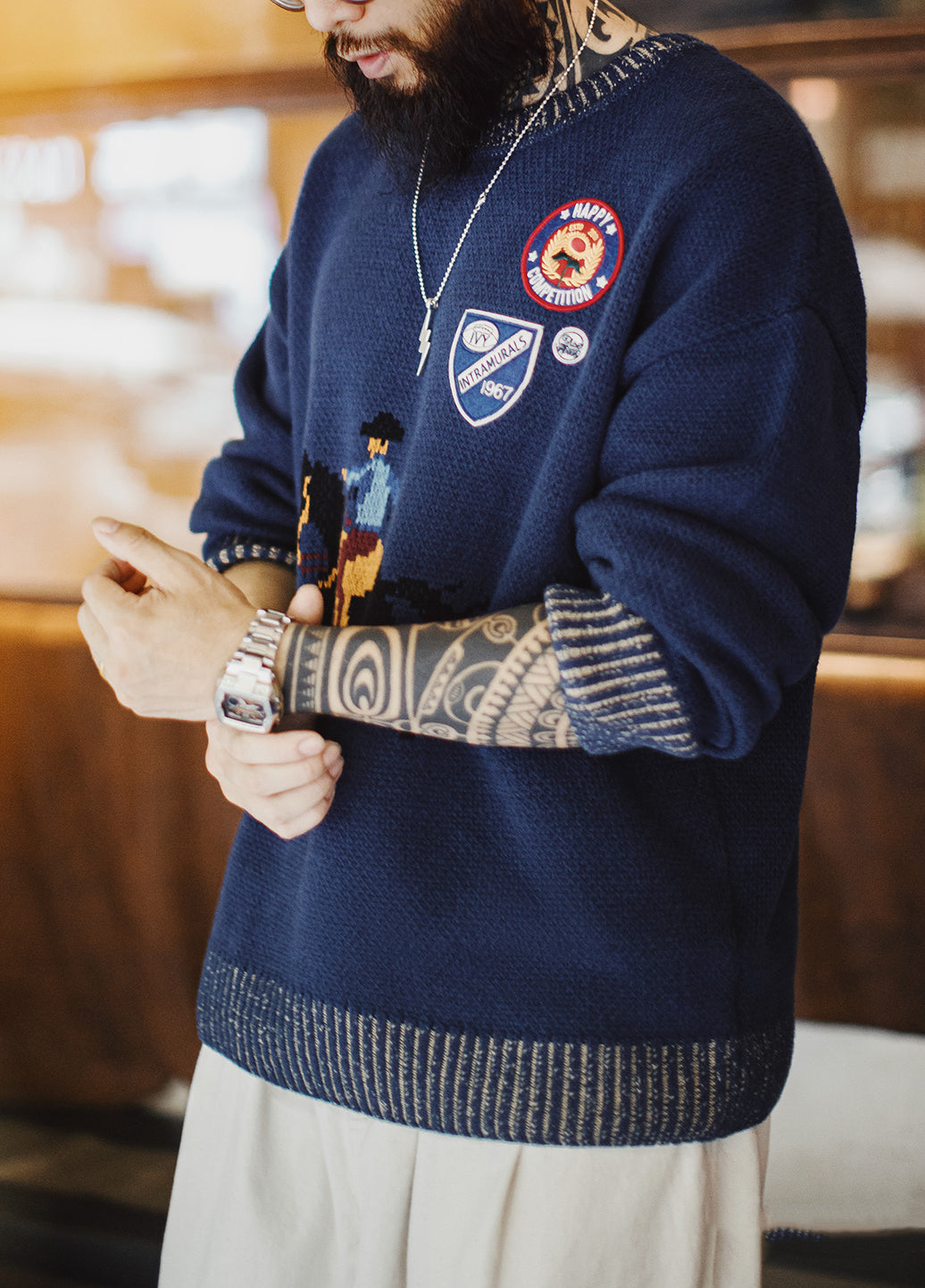 American Contrasting Color Warm Threaded Neckline Knitted Men's Sweater - Harmony Gallery